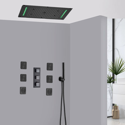 FontanaShowers Marsala Matte Black Thermostatic Luxury Recessed Ceiling